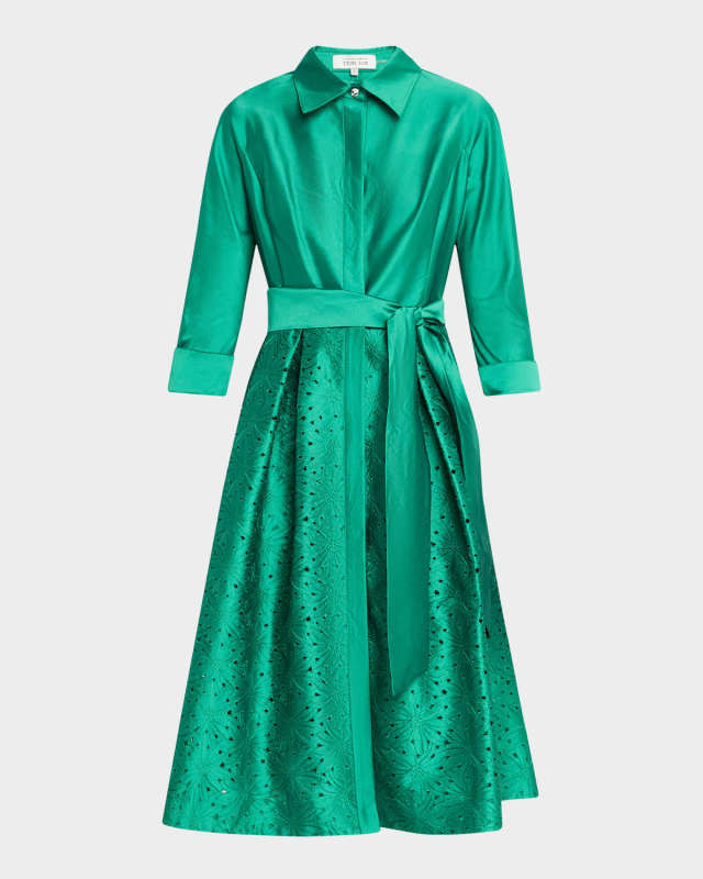 Eyelet Embroidered Taffeta Midi Shirtdress